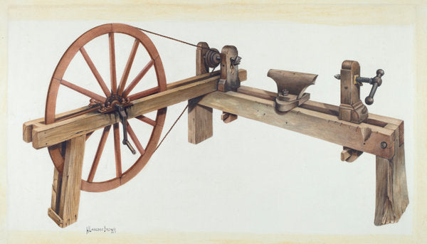 Bishop Hill: Woodturning Lathe by H. Langden Brown (American, active c. 1935), 16X12"(A3)Poster Print
