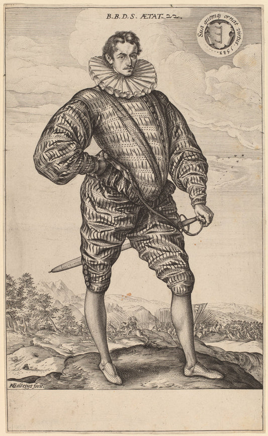 Polish Nobleman Standing (Balthasar Bathory de Somlyo at Age 22) by Hendrik Goltzius (Dutch, 1558 - 1617), 16X12"(A3)Poster Print
