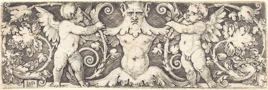 Ornament with Male Half Figure Between Two Genii by Sebald Beham (German, 1500 - 1550), 16X12"(A3)Poster Print