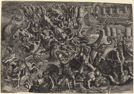 The Trojans Repulsing the Greeks by Giovanni Battista Scultori (Italian, 1503 - 1575), 16X12"(A3)Poster Print