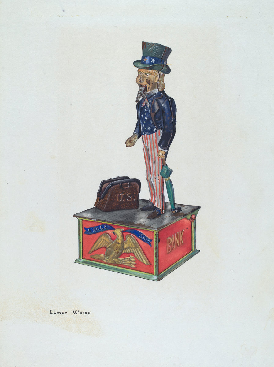 Toy Bank: Uncle Sam by Elmer Weise (American, active c. 1935), 16X12"(A3)Poster Print