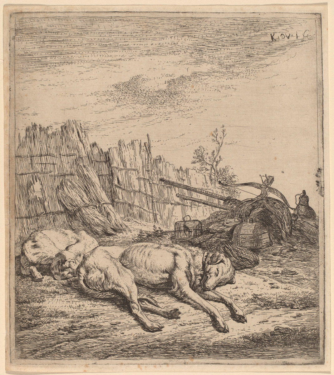 Hunting Dogs by Karel Dujardin (Dutch, c. 1622 - 1678), 16X12"(A3)Poster Print