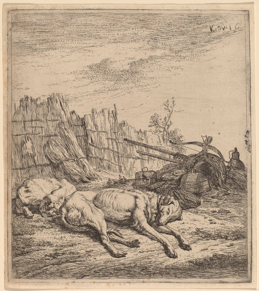 Hunting Dogs by Karel Dujardin (Dutch, c. 1622 - 1678), 16X12"(A3)Poster Print