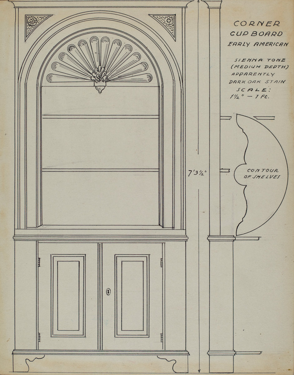 Corner Cupboard by Ferdinand Cartier (American, active c. 1935), 16X12"(A3)Poster Print
