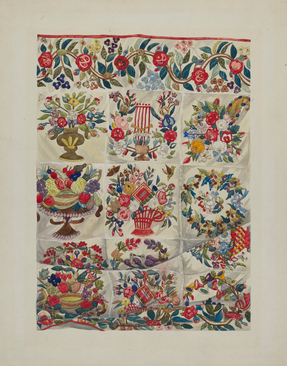 Applique Quilt (Friendship Quilt) by Verna Tallman (American, active c. 1935), 16X12"(A3)Poster Print