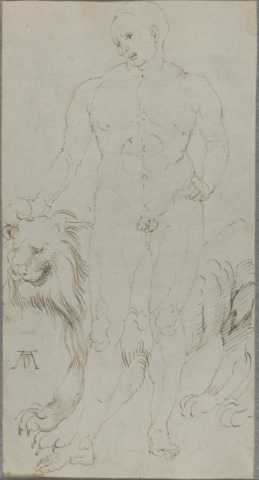 Male Nude with a Lion [verso] by Albrecht Dürer (German, 1471 - 1528), 16X12"(A3)Poster Print