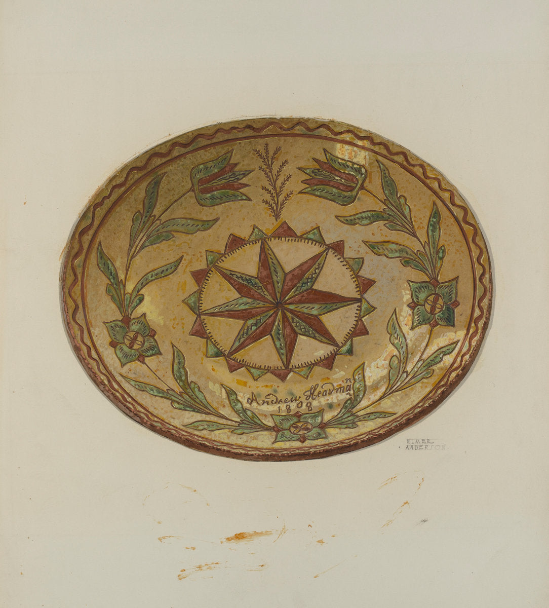 Pennsylvania German Pie Plate by Elmer G. Anderson (American, active c. 1935), 16X12"(A3)Poster Print