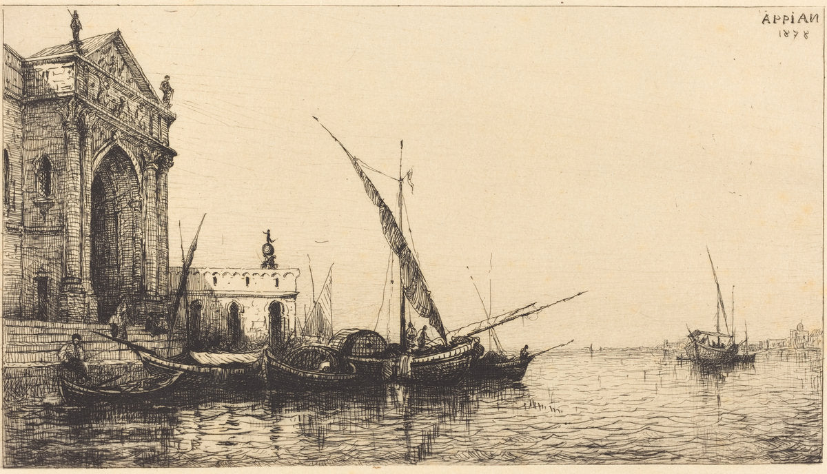 At Venice by Adolphe Appian (French, 1818 - 1898), 16X12"(A3)Poster Print