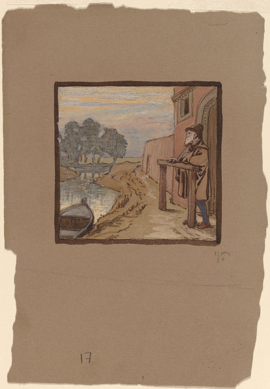 Old Man by a River by Elihu Vedder (American, 1836 - 1923), 16X12"(A3)Poster Print