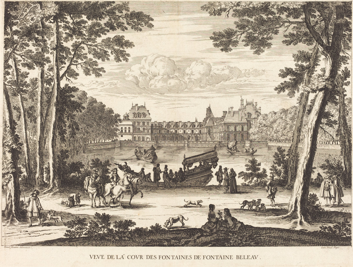 Veue de la cour des Fontaines de Fontaine Beleau by Israël Silvestre (French, 1621 - 1691), 16X12"(A3)Poster Print