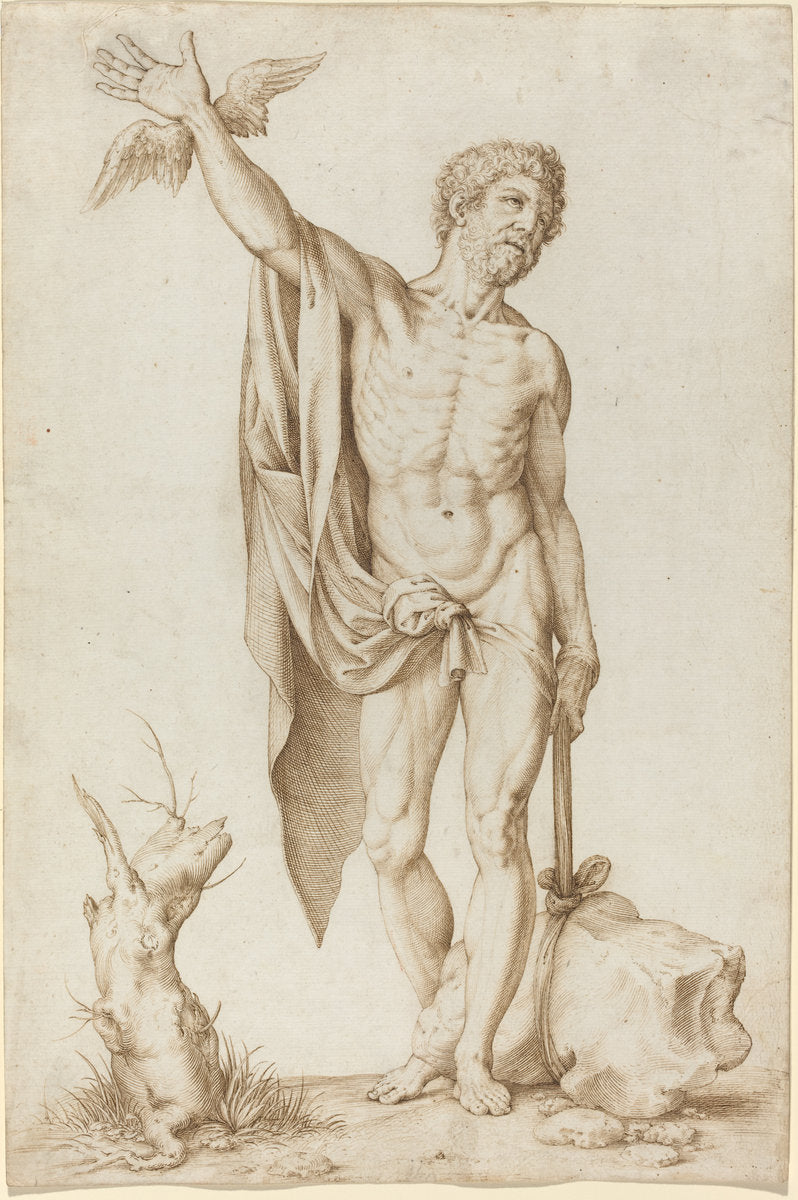 Allegory of Poverty Hindering Wit by Cornelis Cort (Netherlandish, 1533 - 1578), 16X12"(A3)Poster Print