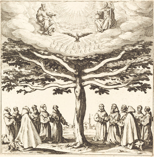 The Holy Trinity in the Tree of Life, Adored by Franciscans by Jacques Callot (French, 1592 - 1635), 16X12"(A3)Poster Print