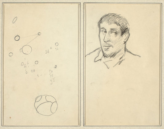 Circles and Numbers; Self-Portrait [recto] by Paul Gauguin (French, 1848 - 1903), 16X12"(A3)Poster Print