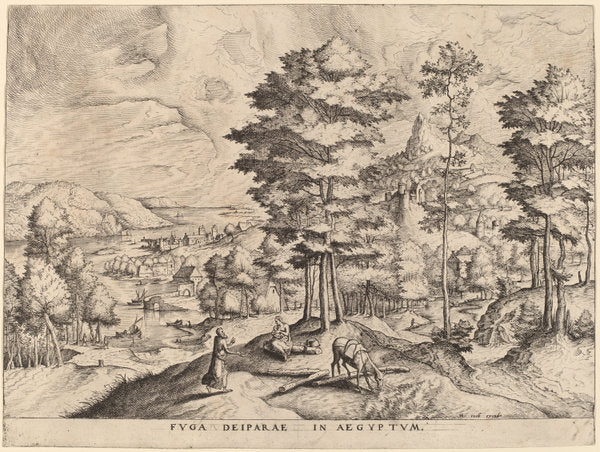 Fuga Deiparae in Aegyptum (The Flight into Egypt) by Johannes and Lucas van Doetechum after Pieter Bruegel the Elder (Dutch, died 1605), 16X12"(A3)Poster Print