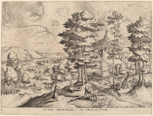Fuga Deiparae in Aegyptum (The Flight into Egypt) by Johannes and Lucas van Doetechum after Pieter Bruegel the Elder (Dutch, died 1605), 16X12"(A3)Poster Print