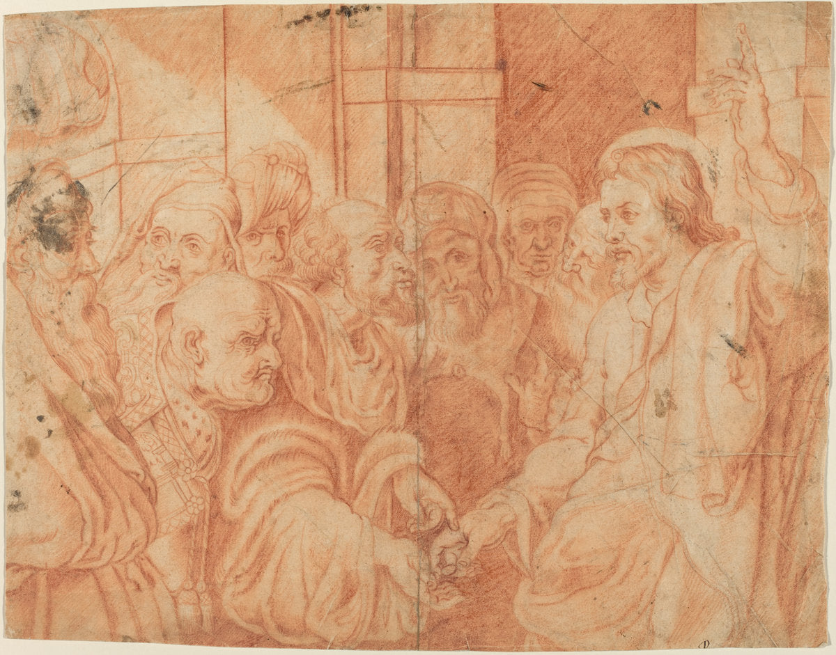 red chalk on laid paper by after Sir Peter Paul Rubens (Tribute Money), 16X12"(A3)Poster Print
