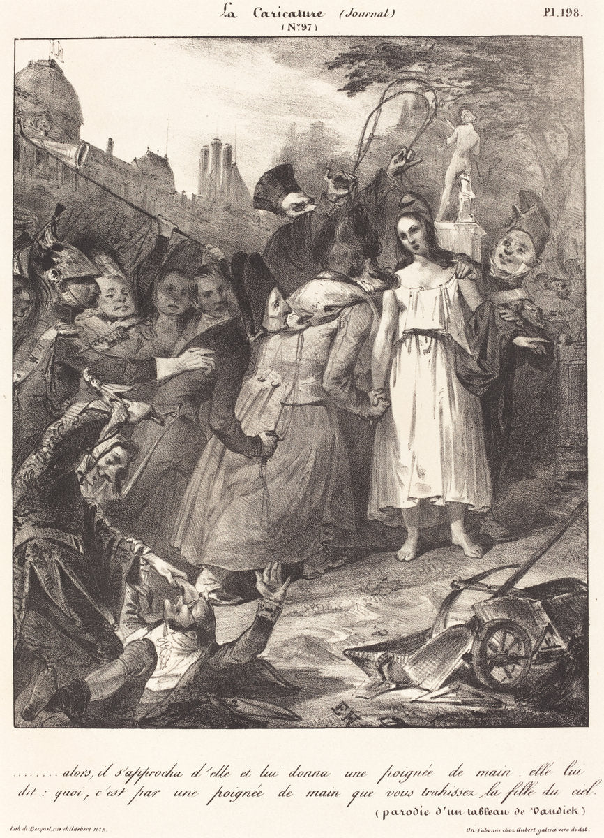 1832 by French 19th Century (...alors, il s'approcha d'elle: Parody of van Dyck's Betrayal of Christ), 16X12"(A3)Poster Print