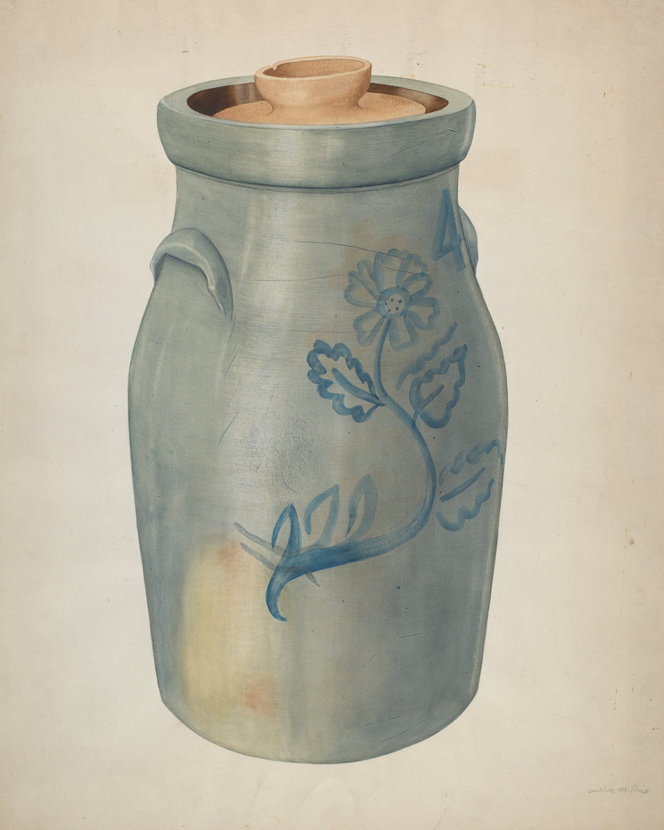 Earthenware Butter Churn by Wilbur M Rice (American, active c. 1935), 16X12"(A3)Poster Print