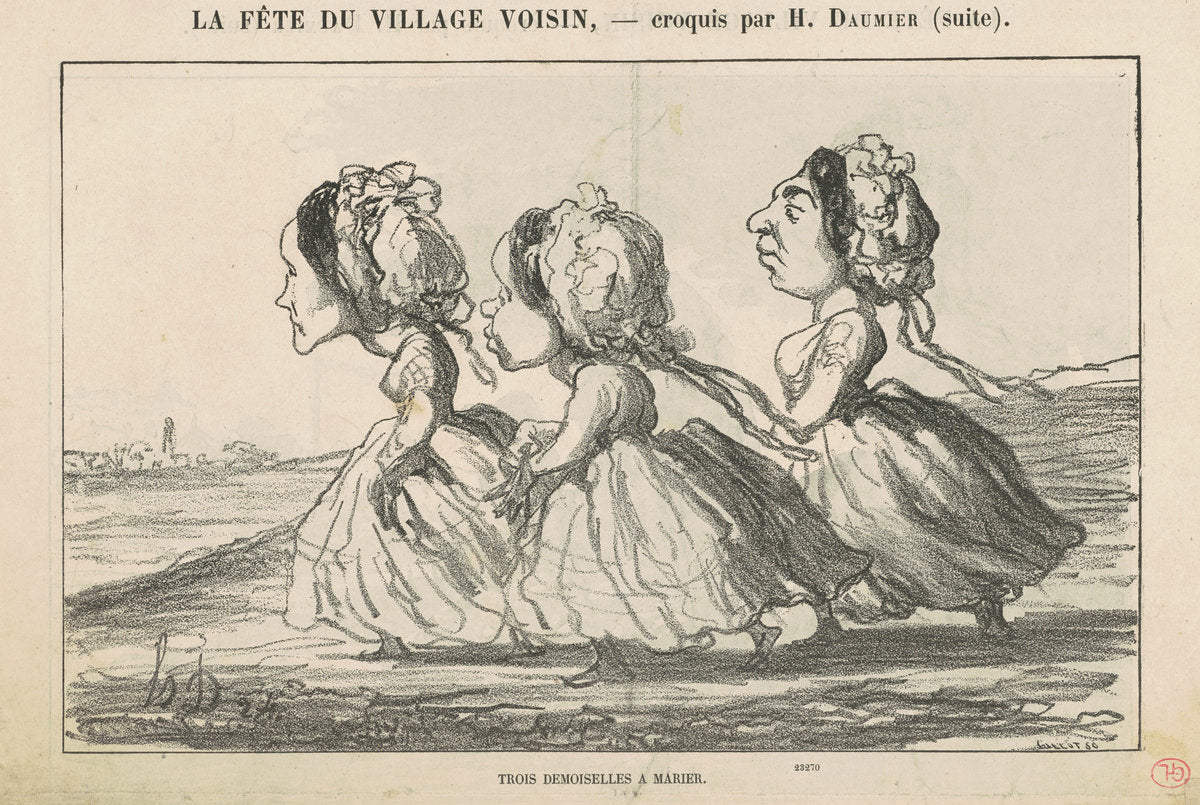 Trois demoiselles a marier; Famille bourgeoise convaincue ... by Honoré Daumier (French, 1808 - 1879), 16X12"(A3)Poster Print