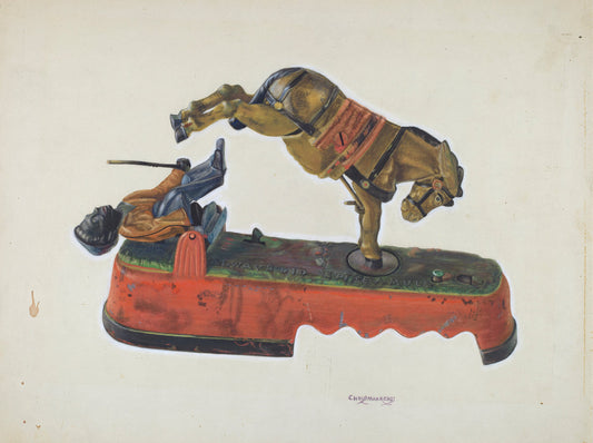 Toy Bank: Figure with Mule by Chris Makrenos (American, active c. 1935), 16X12"(A3)Poster Print