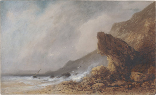 A Rocky Seacoast in a Storm by Gabriel Hippolyte Lebas (French, 1812 - 1889), 16X12"(A3)Poster Print