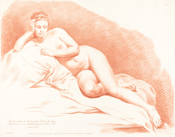 Reclining Female Nude by Louis-Marin Bonnet after Louis Jean François Lagrenée (French, 1736 - 1793), 16X12"(A3)Poster Print