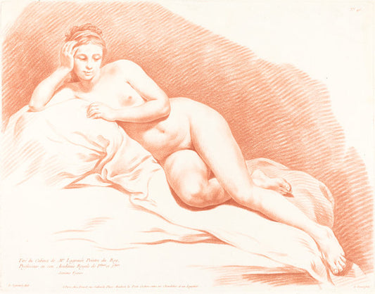 Reclining Female Nude by Louis-Marin Bonnet after Louis Jean François Lagrenée (French, 1736 - 1793), 16X12"(A3)Poster Print
