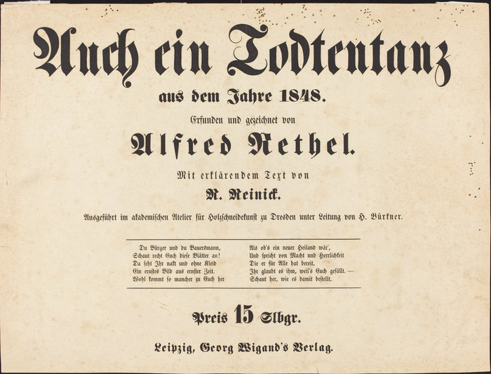 Auch ein Todtentanz: Title Page by Alfred Rethel (German, 1816 - 1859), 16X12