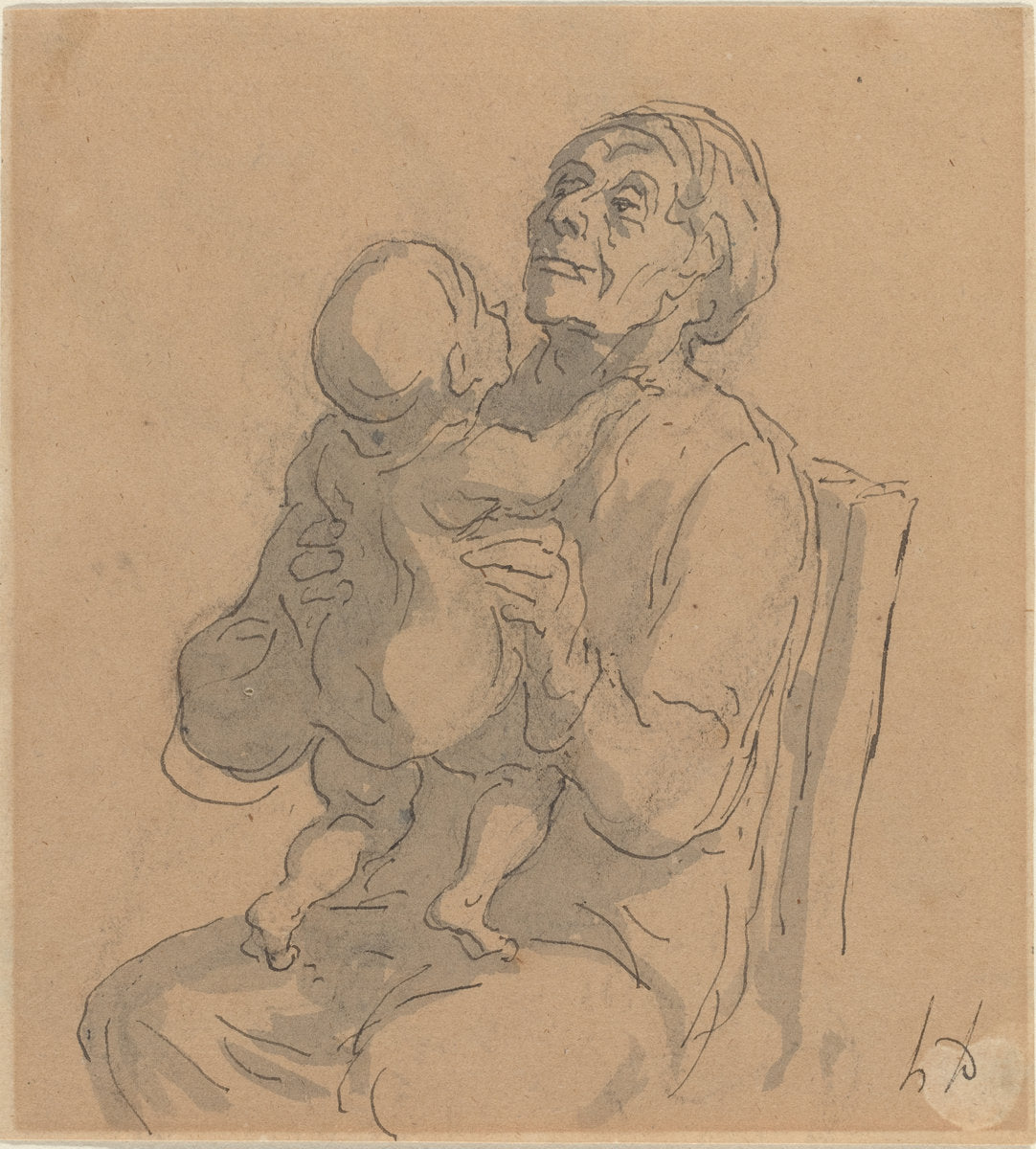 The Grandmother by Honoré Daumier (French, 1808 - 1879), 16X12"(A3)Poster Print