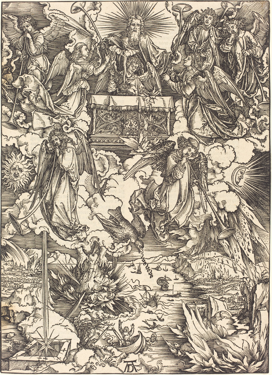 The Seven Angels with the Trumpets by Albrecht Dürer (German, 1471 - 1528), 16X12"(A3)Poster Print