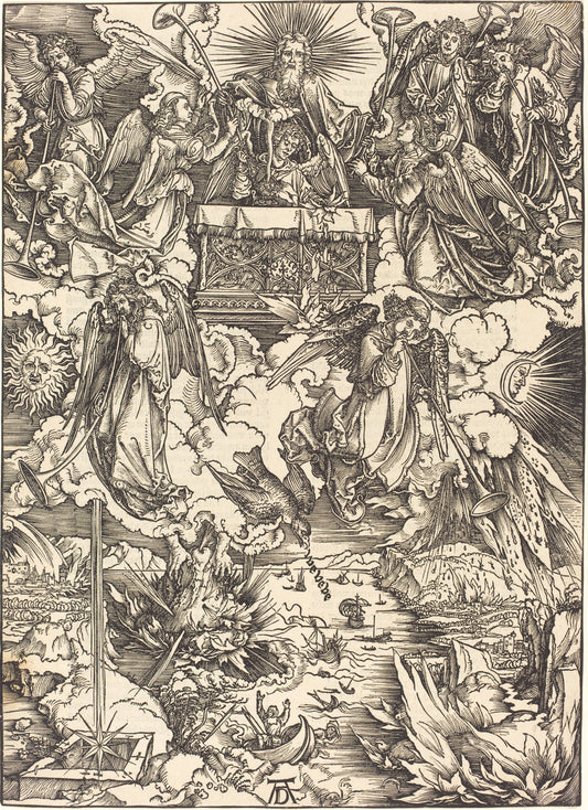 The Seven Angels with the Trumpets by Albrecht Dürer (German, 1471 - 1528), 16X12"(A3)Poster Print