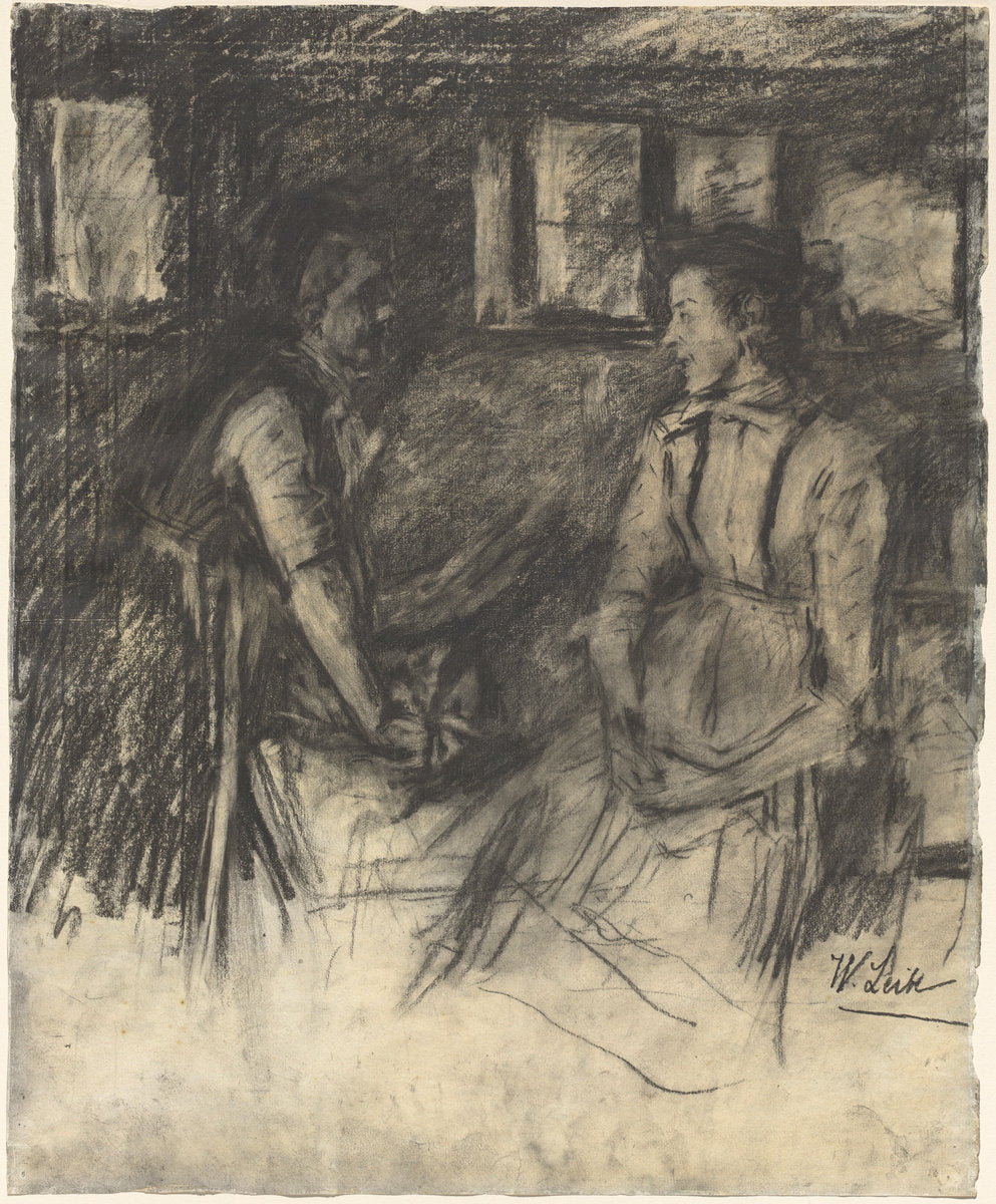 Two Women in the Kitchen by Wilhelm Leibl (German, 1844 - 1900), 16X12"(A3)Poster Print