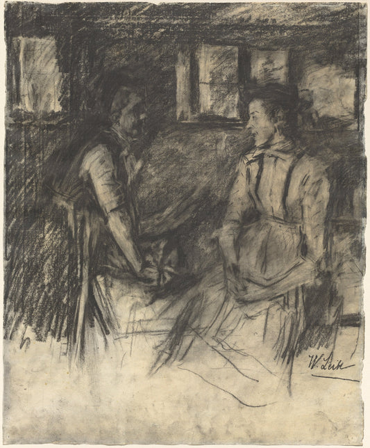 Two Women in the Kitchen by Wilhelm Leibl (German, 1844 - 1900), 16X12"(A3)Poster Print