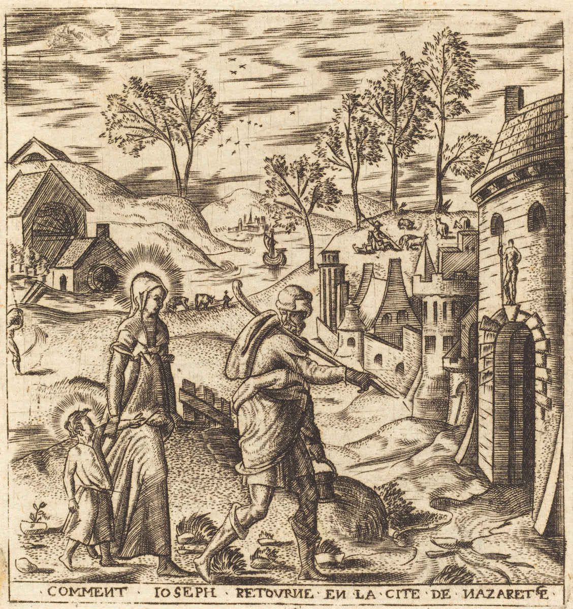 Joseph, Mary and Jesus Returning to Nazareth by Léonard Gaultier (French, 1561 - 1641), 16X12"(A3)Poster Print