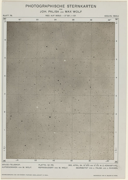 Photographische Sternkarten (April 24, 1901) by Max Wolf and Joh. Palisa (German, active late 19th - early 20th century), 16X12"(A3)Poster Print