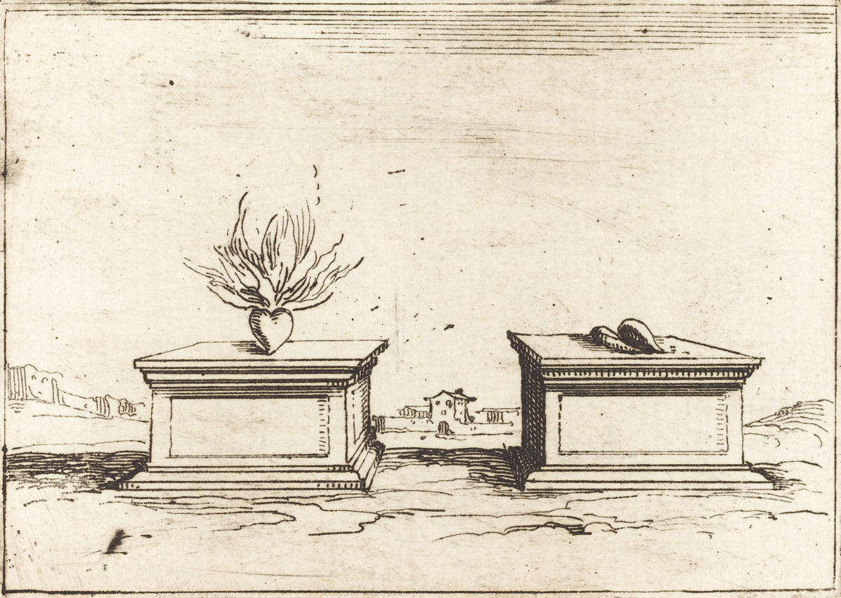 Two Hearts by Jacques Callot (French, 1592 - 1635), 16X12"(A3)Poster Print
