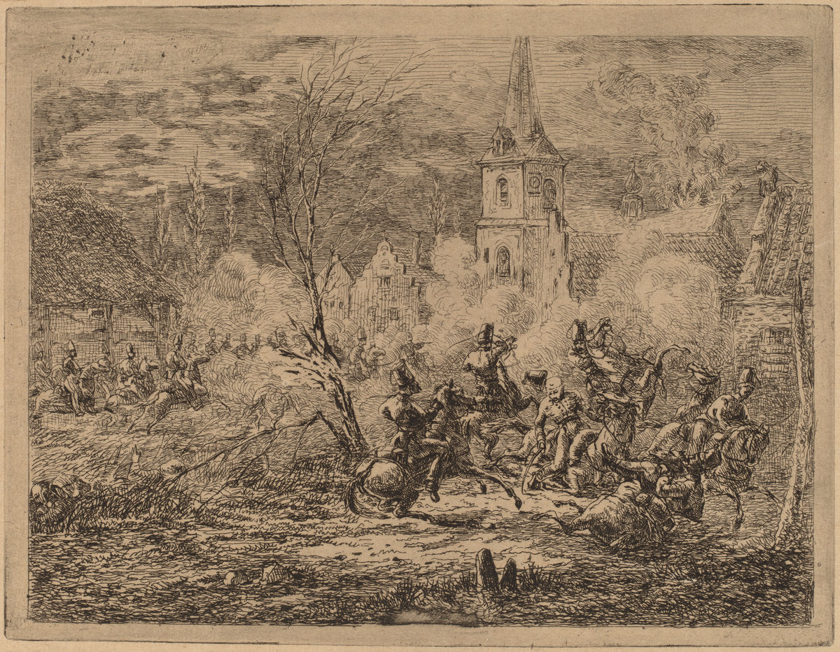Capture of a Village (Prise d'un village) by Gerhardus Emaus de Micault (Dutch, 1789 - 1863), 16X12"(A3)Poster Print