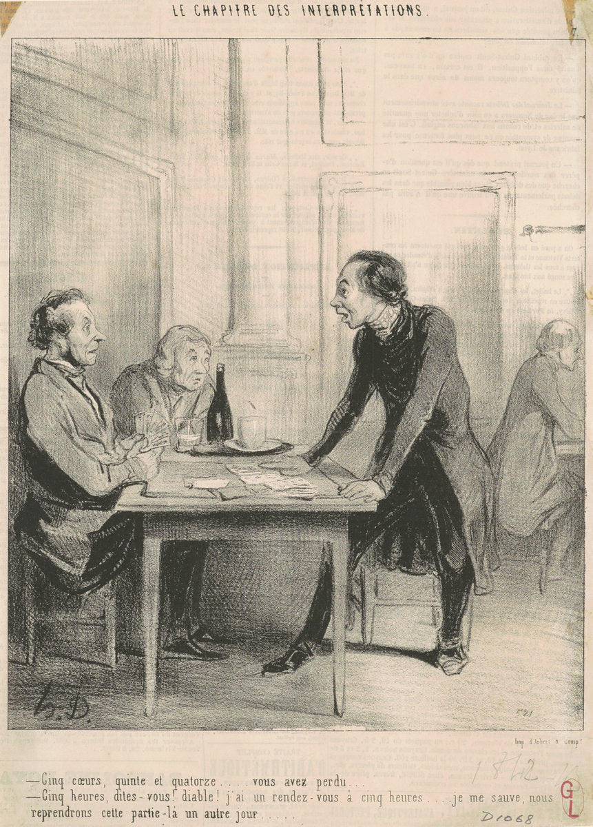 Cinq coeurs, quinte et quatorze ... by Honoré Daumier (French, 1808 - 1879), 16X12"(A3)Poster Print