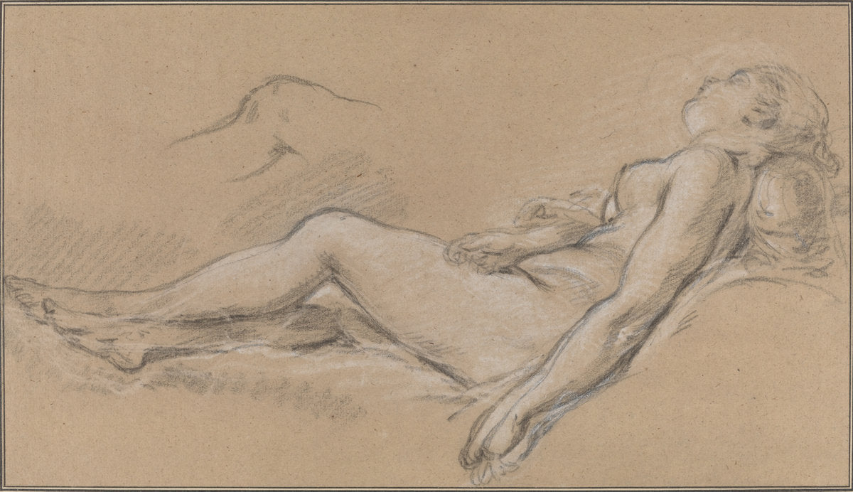 Reclining Nymph by François Boucher (French, 1703 - 1770), 16X12"(A3)Poster Print