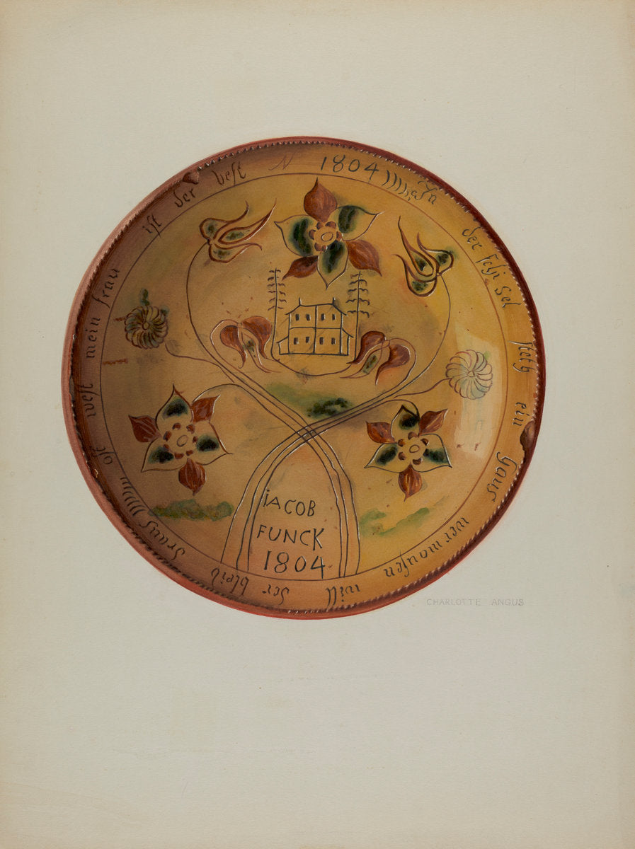 Pa. German Plate by Charlotte Angus (American, 1911 - 1989), 16X12"(A3)Poster Print