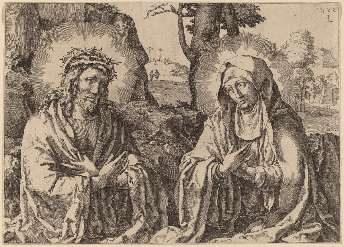 The Savior and the Virgin by Simon Frisius after Lucas van Leyden (Dutch, c. 1580 - 1629), 16X12"(A3)Poster Print