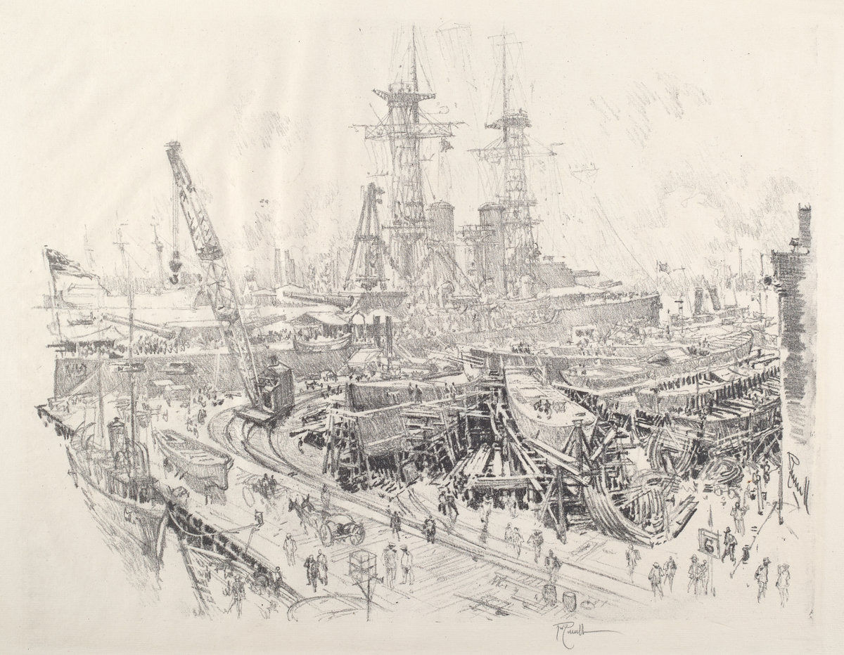 Building Submarine Chasers by Joseph Pennell (American, 1857 - 1926), 16X12"(A3)Poster Print