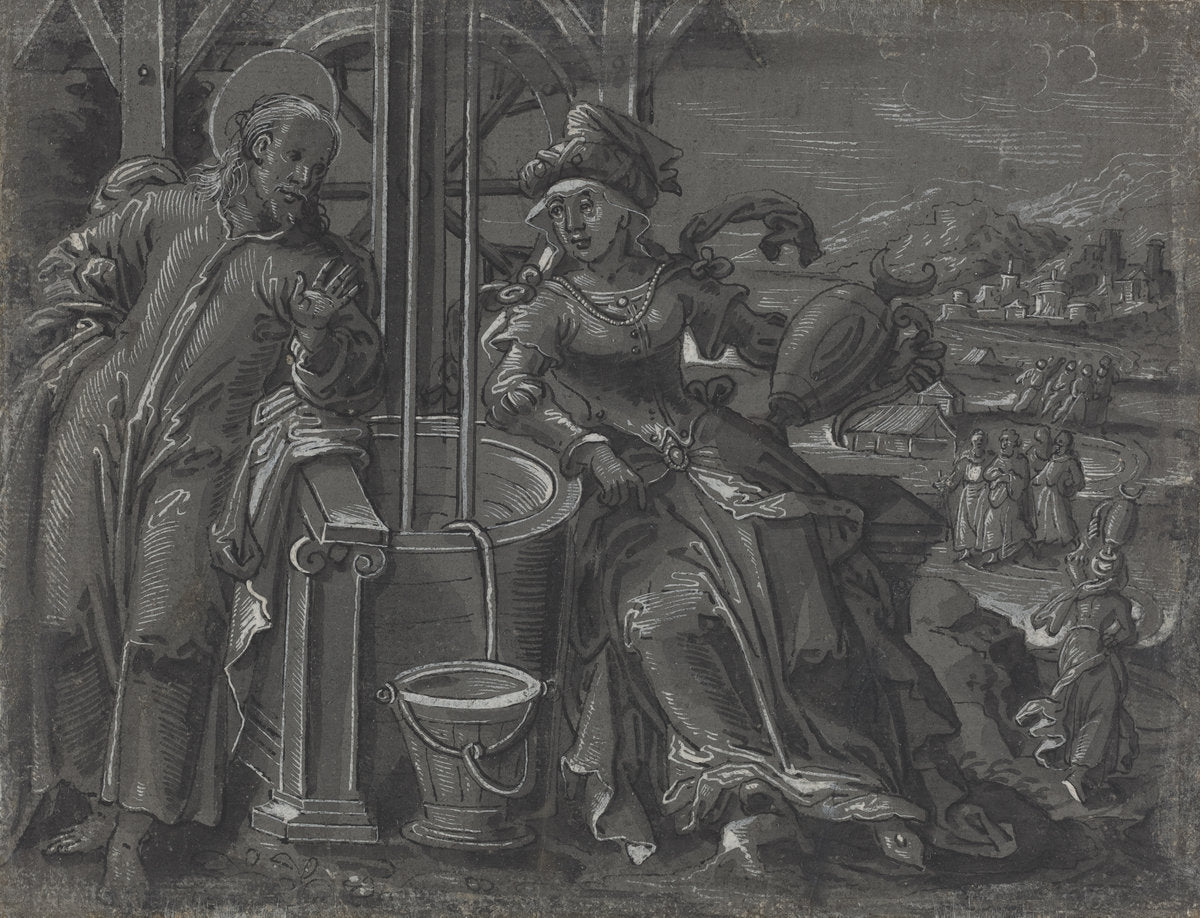 c. 1600 by German 16th Century (Christ and the Woman of Samaria [verso]), 16X12"(A3)Poster Print