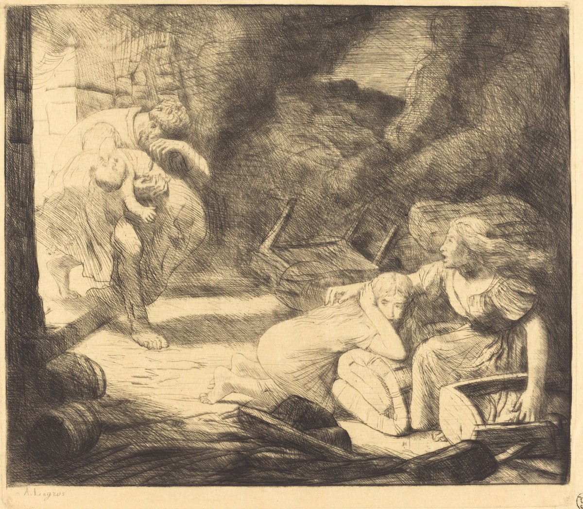 The Fire, 2nd plate (L'incendie) by Alphonse Legros (French, 1837 - 1911), 16X12"(A3)Poster Print
