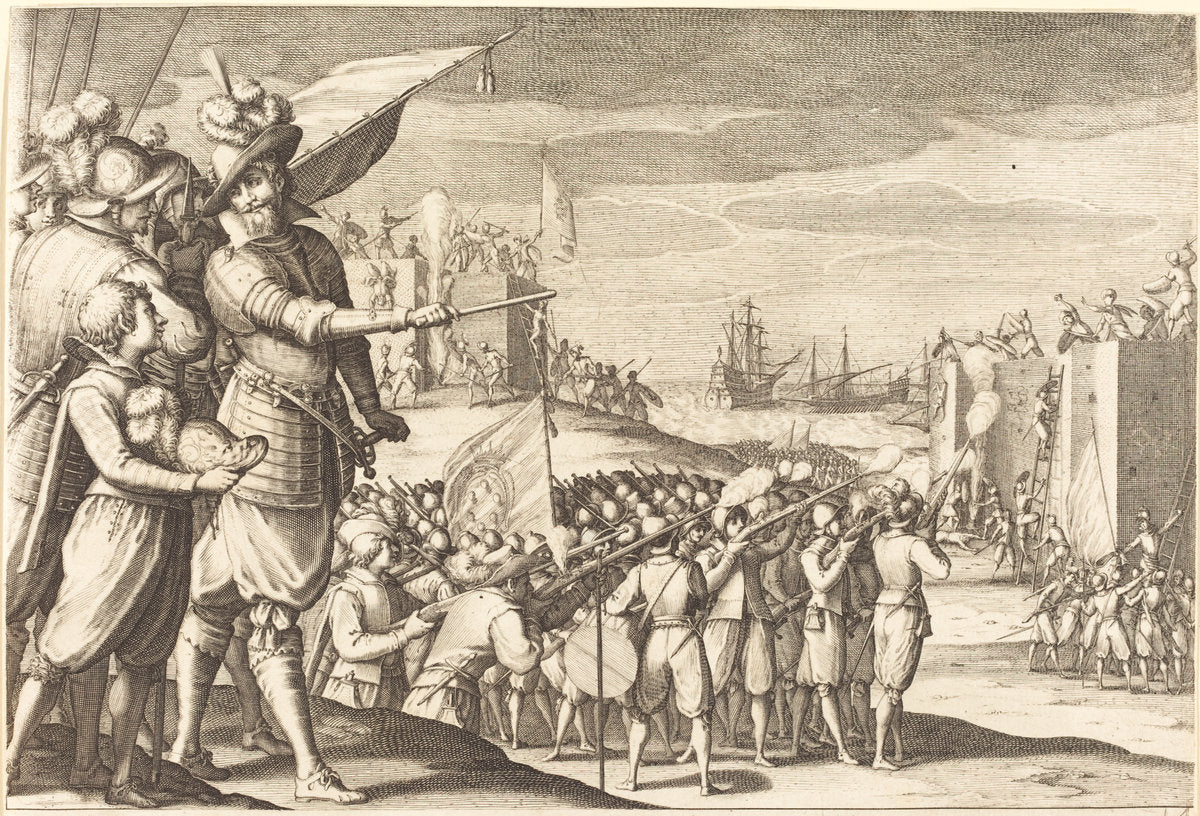 Assault on Two Fortresses by Jacques Callot (French, 1592 - 1635), 16X12"(A3)Poster Print