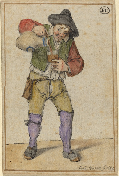 Peasant Filling a Glass by Cornelis Dusart (Dutch, 1660 - 1704), 16X12"(A3)Poster Print