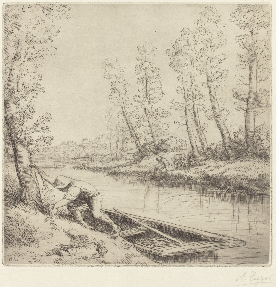 Morning along the River (La matin sur la riviere) by Alphonse Legros (French, 1837 - 1911), 16X12"(A3)Poster Print