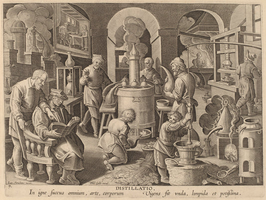 Distillation: pl.7 by Theodor Galle after Jan van der Straet (Flemish, c. 1571 - 1633), 16X12"(A3)Poster Print