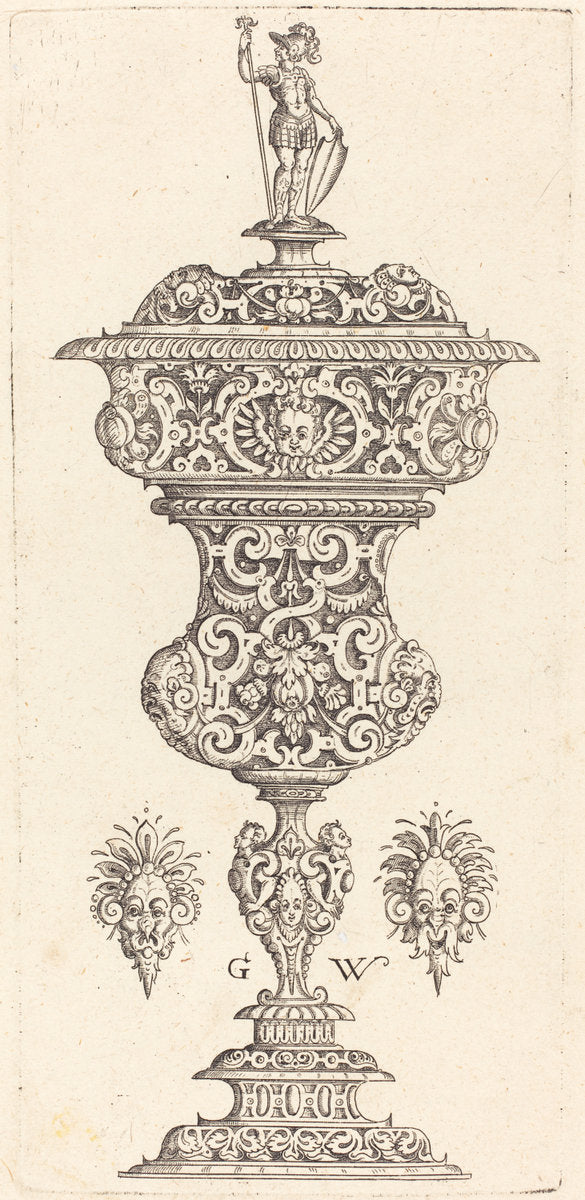 Goblet with lid surmounted by a Roman soldier by Georg Wechter I (German, c. 1526 - 1586), 16X12"(A3)Poster Print