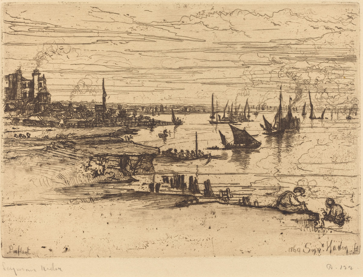 Opposite the Inn, Purfleet by Francis Seymour Haden (British, 1818 - 1910), 16X12"(A3)Poster Print
